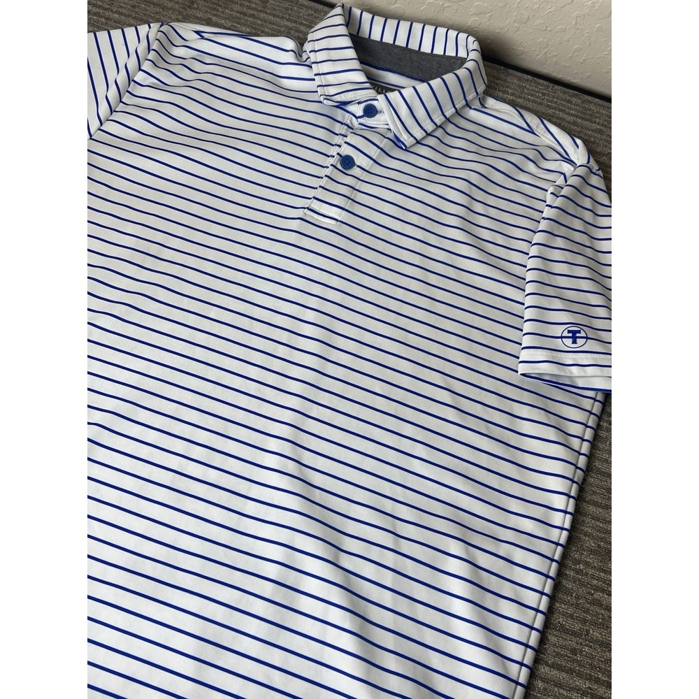 Twillory Athleisure Golf Performance Polo Shirt Blue White Striped Size M Resort